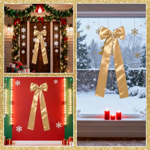 Gold Satin Christmas Tree Topper Bow 23.62x62.99in Holiday Decor Large Bow
