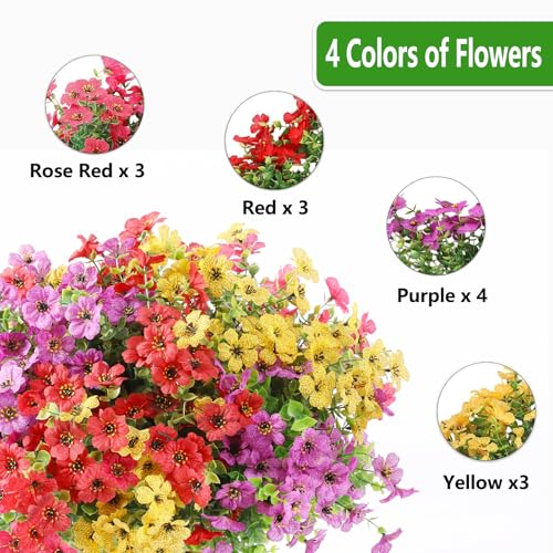 UV Resistant Outdoor Artificial Flowers - 13 Bundles Silk Faux Plants
