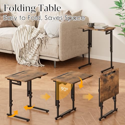 Adjustable C-Shaped Folding TV Tray Table - Portable Snack End Table