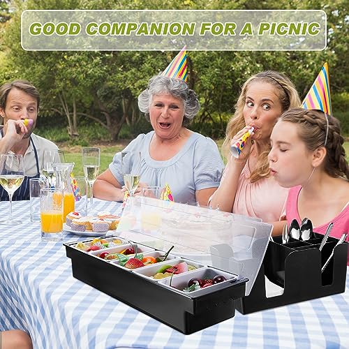 Tessco for You Garnish Tray with Lid - Plastic Bar Caddy with 5 Compartments