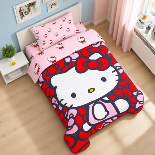 Hello Kitty Twin Bedding Set for Girls - Microfiber Bedspread, Sheets & Pillowcase Bundle