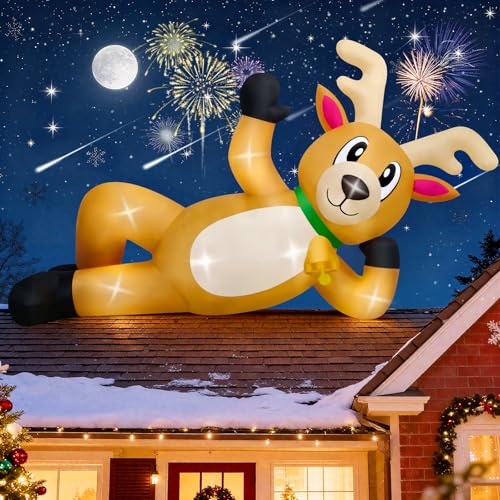 Kalolary 10.5ft Long Lying Reindeer Christmas Inflatable with Lights (Variation: Lying Reindeer)