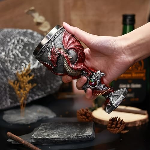Medieval Dragon Wine Goblet, 7 oz Stainless Steel Gothic Chalice