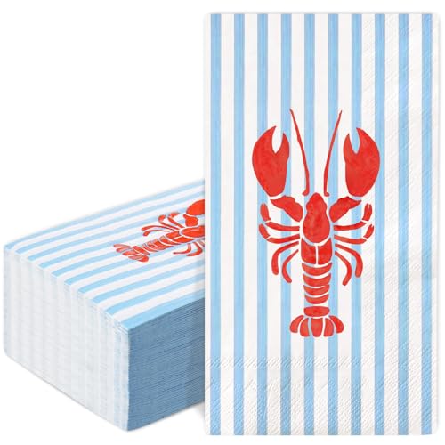 50Pcs Crawfish Striped Guest Paper Napkins - Disposable Seafood Party Decor