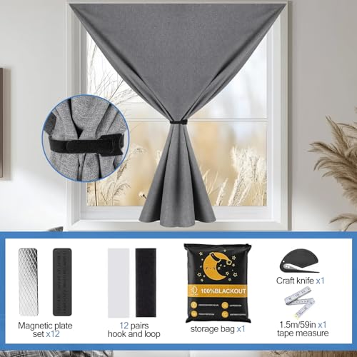 Magnetic Blackout Curtains, Portable Cotton Window Shades 118x59 in