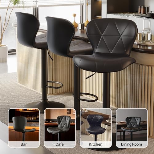 LaughLoft Set of 2 Black Adjustable Faux Leather Bar Stools - Swivel & Height-Adjustable Kitchen Island Seating