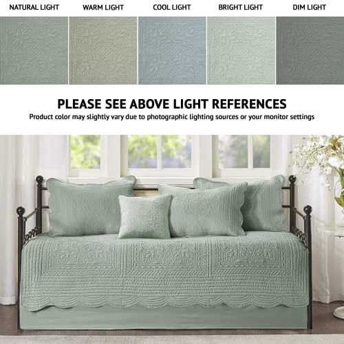 Coastal Damask Quilted Daybed Cover Set, 6-Piece All-Season Bedding, Seafoam