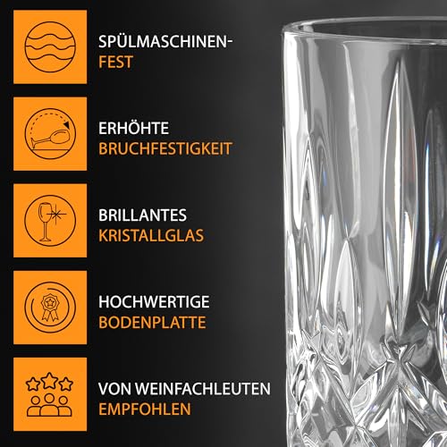 Crystal Highball Glass Set - 14 oz Long Drink Glasses, Set of 4