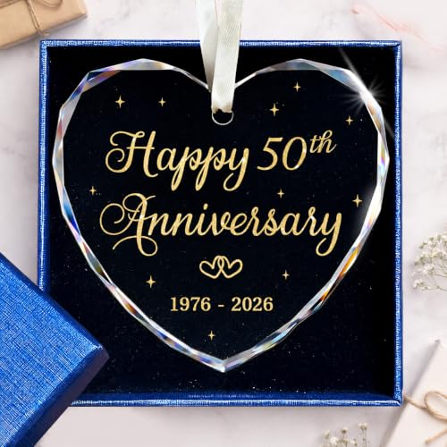 50th Anniversary Heart Glass Ornament - Golden Wedding Keepsake Gift