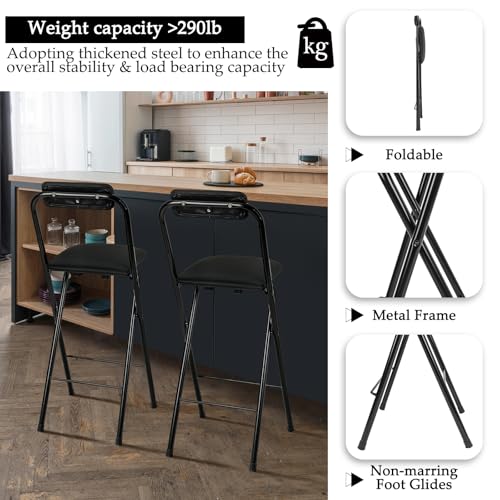 Folding Bar Stool with Backrest, 29.5-Inch Tall Counter Height Chair