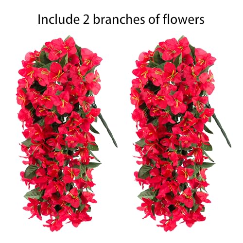 Red Artificial Bougainvillea Trailing Vines - UV Resistant Silk Flowers (2 Pack)