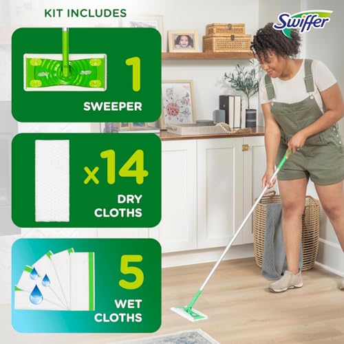 2-in-1 Dry and Wet Floor Sweeper and Mop Starter Kit - 20-Piece Set