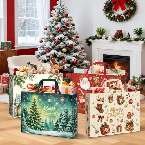 Heetobcos 4 Pack 24x18.5x7.8 Jumbo Extra-Large Christmas Gift Bags with Handles (1 Sheet Pack of 4)