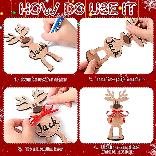 Cholemy Reindeer 12 Pcs Wooden Name Place Card Holders for Table Setting