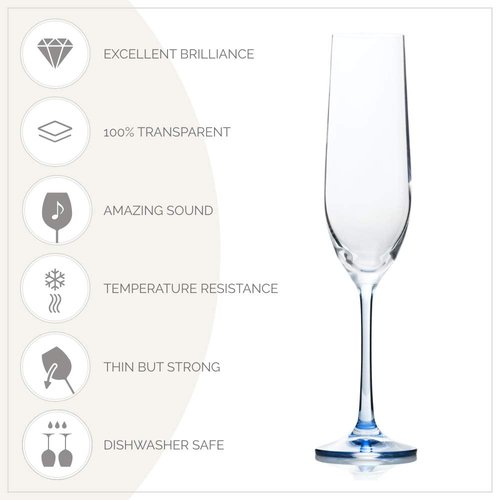 Crystalex Rainbow Champagne Flute Set of 6, Bohemia Crystal Champagne Glasses Stemmed For Prosecco, Mimosas or Cocktails, Lead-Free 190 ML (6.42 Oz)
