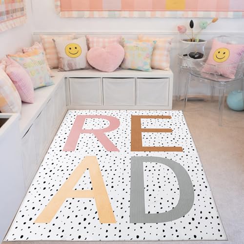 Large Classroom Reading Rug 4.9 x 6.6 ft with Non-Slip Rubber Backing