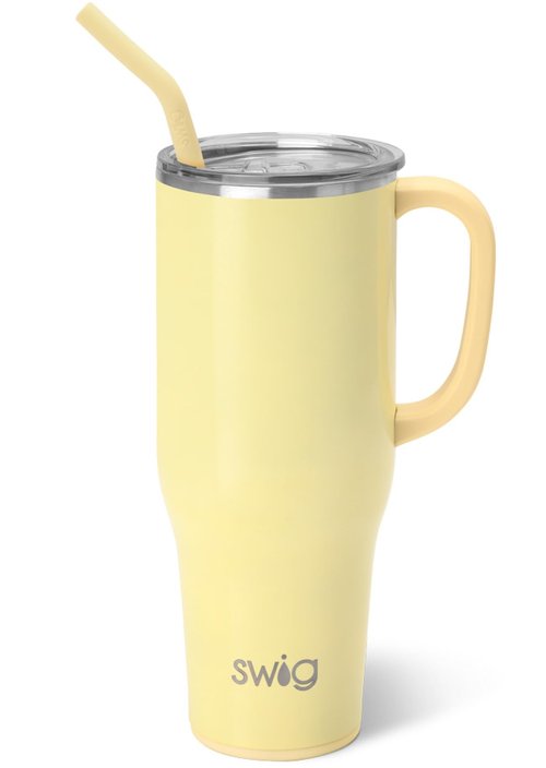 Swig Life 40oz Mega Mug, 40 oz Tumbler with Handle and Straw, Cup Holder Friendly, Dishwasher Safe, Extra Large Insulated Tumbler, Stainless Steel (Shimmer Buttercup)