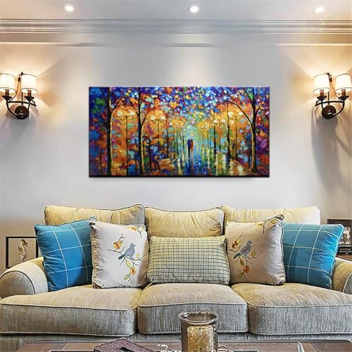 Large Abstract Landscape Oil Painting, Hand-Painted Textured Tree Canvas Art