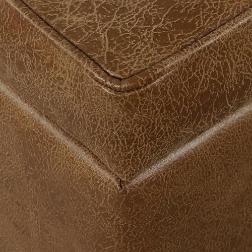 Square Tufted Storage Ottoman in Distressed Brown Faux Leather