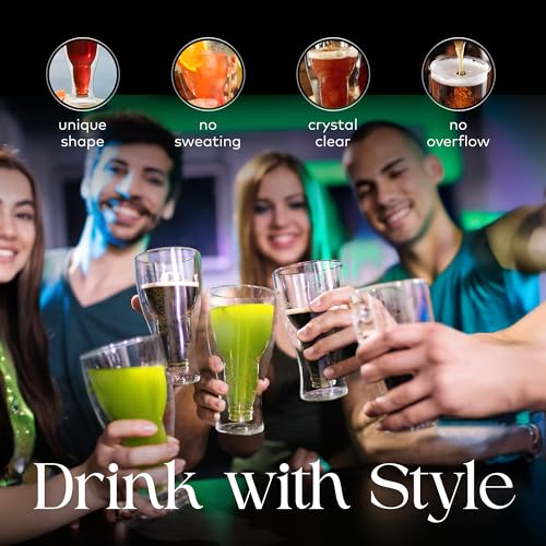 Double Wall Insulated Beer Glasses, 13.5 oz Upside Down Design - Set of 2