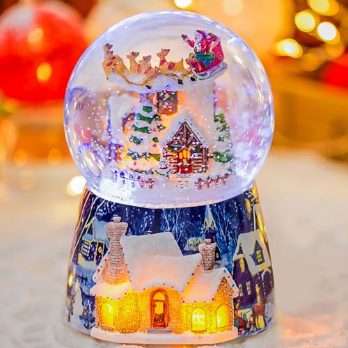 Christmas Snow Globe Music Box with LED Lights - Plays 14 Songs