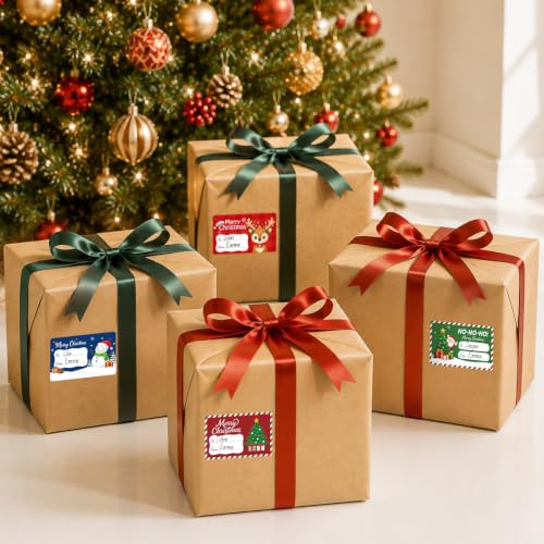 Alynta Bear Christmas Gift Tags Stickers 500Pcs 3x2 Inch Holiday Labels