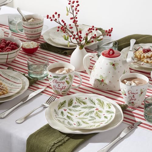 All-Purpose Porcelain Bowls Set of 4 - Bayberry Holiday Drinkware, 20 oz