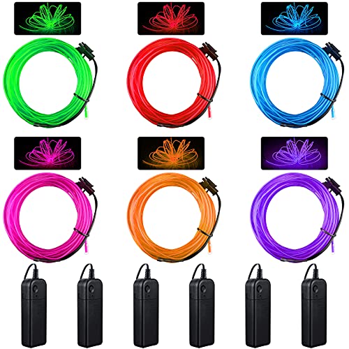 6-Pack 16.4ft Portable LED Neon EL Wire Kit, Battery Operated Rope Lights