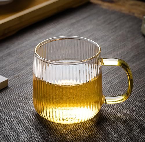 Glass Coffee Cup Set 10oz with Handle, Borosilicate Tea & Ice Coffee Mugs
