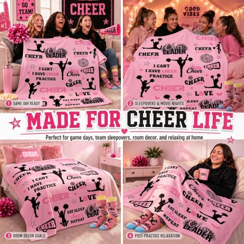 Cheerleader Gift Set: 60x50 Inch Throw Blanket & Fun Cheer Socks (2 Pcs) - Just Girls Who Likes Cheer