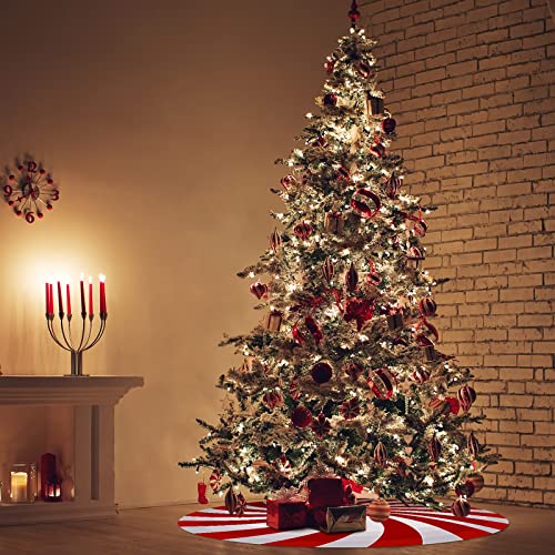 Clothmile Reversible Christmas Tree Skirt 48 Inch Candy-2 Red & White Rustic Holiday Decor