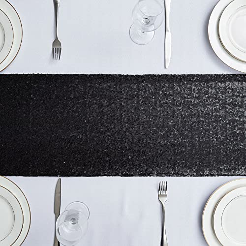 12x72 Inch Black Sequin Table Runner 6PCS for Weddings Party and Events