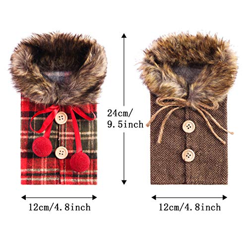 Festanlee Tanlee 4 Pieces Christmas Wine Bottle Covers with Faux Fur Collar & Button Coat - 9.5"