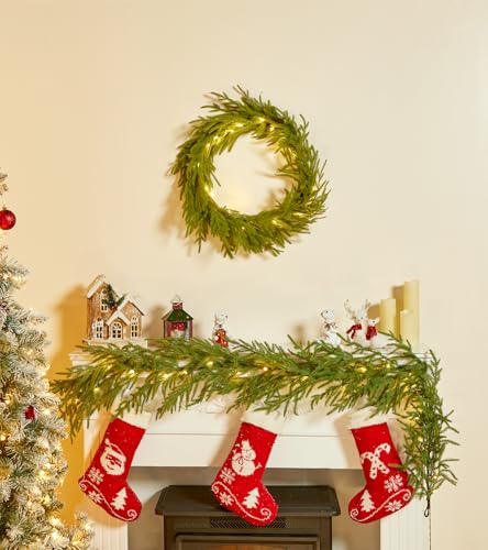 Norfolk Pine 6ft Christmas Garland with 20 LED Lights, Battery-Operated Prelit