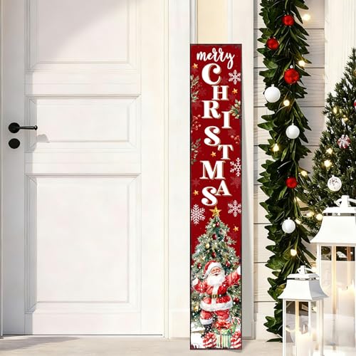 LianheCy Christmas Vertical Porch Sign - 47x7.8in Wooden Welcome Plaque