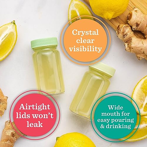 Green Glass Juice Shot Bottles with Caps & Grip Bands, 2oz - All About Juicing