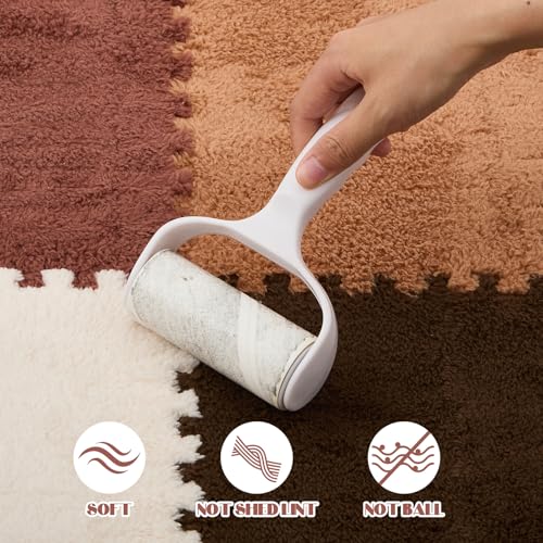 12 Pcs Plush Interlocking Carpet Tiles, Soft EVA Foam Puzzle Floor Mats