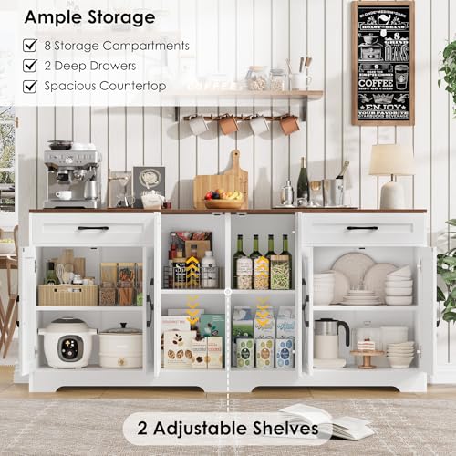 71-Inch Farmhouse Buffet Sideboard Cabinet with Storage and Barn Doors