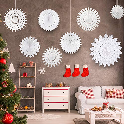 White Paper Snowflake Hanging Decorations (16 Pack) - Winter Party Decor