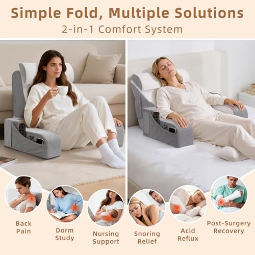 Foldable 2-in-1 Reading Pillow with Ergonomic Back Support
