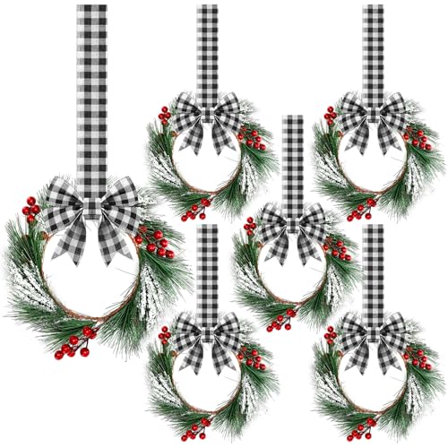Crowye 6-Pack 10-Inch Black and White Christmas Wreaths for Kitchen Cabinets