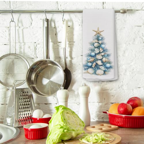 QZQE Christmas01 Coastal Seashell Beach Kitchen Towels 16x24 Inches - Ocean Holiday Decor