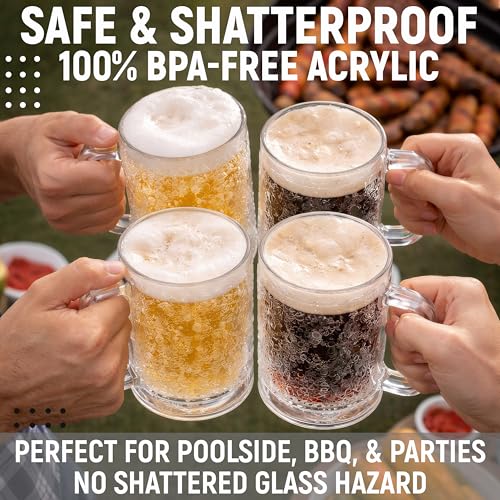16 oz Double Wall Freezer Beer Mugs, Set of 4 Insulated Gel-Filled Steins