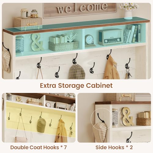 5-in-1 Entryway Hall Tree with Shoe Storage Bench, Coat Rack and LED Lights