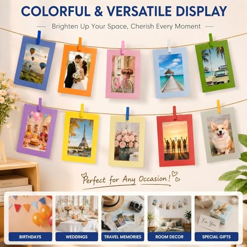 30 Pack 4x6 Inch Hanging Paper Photo Frames with Wood Clips and Jute Twine