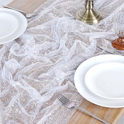 White Silver Metallic Foil Sequin Table Runner Set of 6 - 28x120 inches