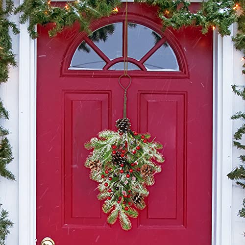 2Pcs Artificial Christmas Teardrop Swag Wreaths with Pinecones & Berries