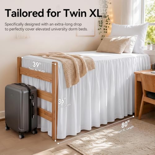 Twin XL Split Corner Bed Skirt - 36 Inch Drop for College Dorm Beds