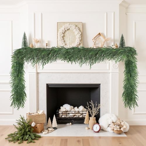Ruidazon 15FT Artificial Norfolk Pine Garland Green - Real Touch Holiday Decor