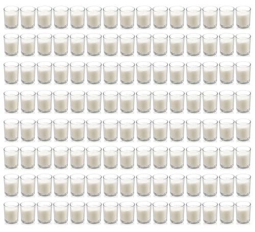 Housecret 120 Pack Warm White Unscented Clear Glass Votive Candles – Hand Poured 2" x 2.5"